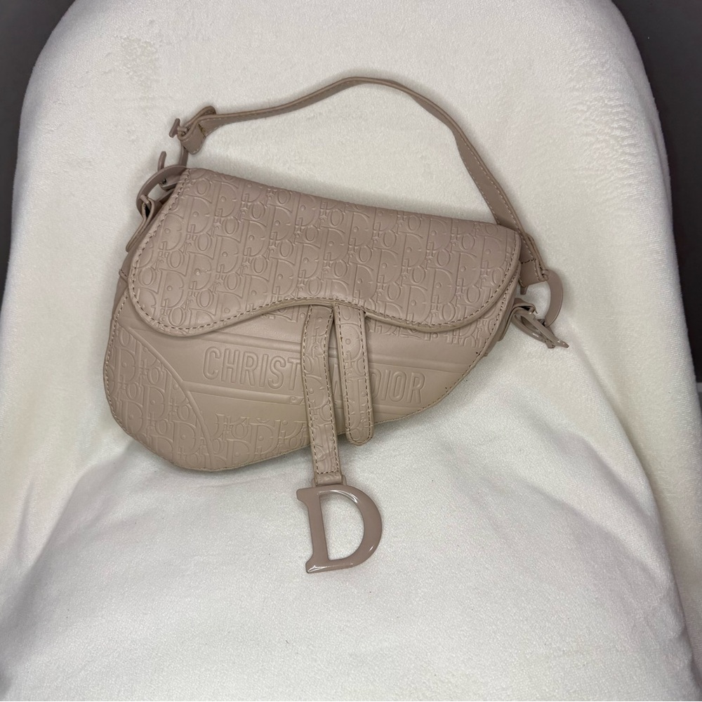 Dior Beige Embossed Saddle Bag